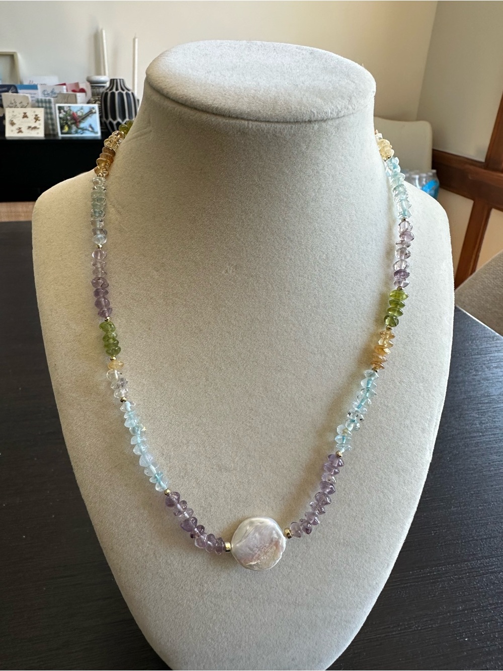 Pastel Gemstone & Freshwater Pearl Necklace | Summer Beachy Vacation Gift